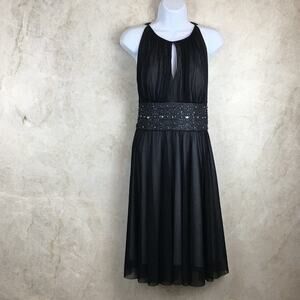 La Nouvelle RENAISSANCE Black Slip Lined Midi Dress w/ Beaded Waist Band Size 6